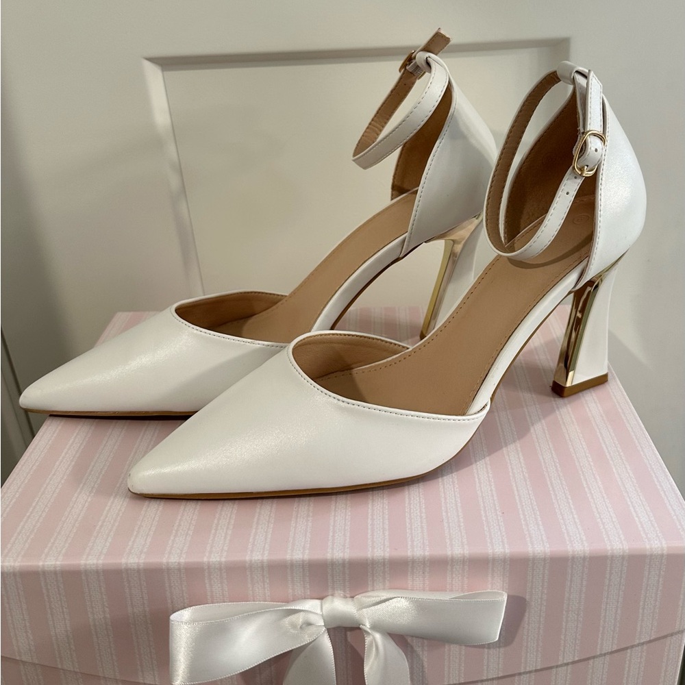 Elegant White Ankle Strap Heels